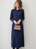 Momentlover Simple Solid Color Round-Neck A-Line Midi Dress