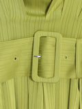Momentlover Solid Color Belted Loose High Waisted Boat Neck Midi Dresses