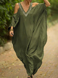 Momentlover Batwing Sleeves Loose Solid Color Cold Shoulder Maxi Dresses