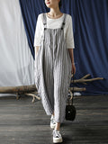 Momentlover Casual Contrast Color Striped Wide Leg Overalls