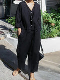 Momentlover Casual Linen V-neck Jumpsuit