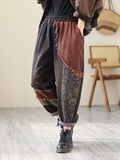 Momentlover Contrast Color Fringed Split-Joint Long Sleeves Printed Outwear + Harem Pants  Two Pieces Set