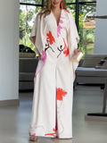 Momentlover Printed Wide Leg Loose V-neck Jumpsuits