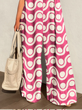 Momentlover Loose Sleeveless Contrast Color Printed Round-Neck Jumpsuits