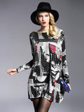 Momentlover Urban Loose One-Shoulder Printed Split-Joint Sweater