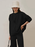 Momentlover Urban Loose Solid Round-Neck Vest Top& V-Neck Sweater Tops& Wide Leg Pants Three-Piece Set