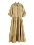 Momentlover Simple Half Sleeves Loose Solid Color Lapel Collar Midi Dresses