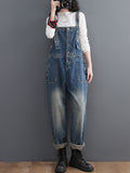 Momentlover Artistic Retro Loose Solid Color Denim Overalls