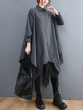 Momentlover Loose Striped Gauze Split-Joint Lapel Long Dress