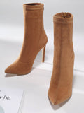 Momentlover Split-Joint Solid Color Pointed-Toe Pumps Boots