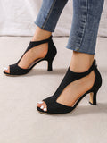 Momentlover Zipper Peep Toe Pumps Sandals