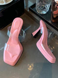 Momentlover Transparent Square-Toe Sandals Pumps