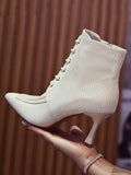 Momentlover Split-Joint Snake Shape Pointed-Toe Lace-Up Pumps Boots