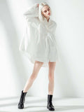 Momentlover Vacation Long Sleeves Puff Sleeves Embroidered Solid Color Stand Collar Mini Dresses