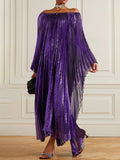 Momentlover Batwing Sleeves Pleated Off-the-shoulder Maxi Dresses