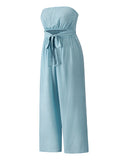 Momentlover Original Cold Shoulder Tied Solid Color Straight Leg Jumpsuits