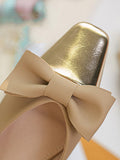 Momentlover Square-Toe Split-Joint Shallow Cut Contrast Color Bowknot Flats