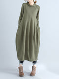 Momentlover Casual Loose Plus Size Solid Color Hooded Midi Dresses