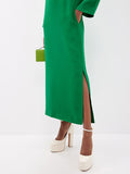 Momentlover Long Sleeves Wrap Solid Color Split-Side V-Neck Maxi Dresses