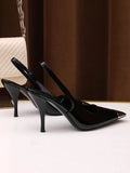 Momentlover Square-Toe Split-Joint Contrast Color Sling Shoes Pumps