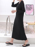 Momentlover Simple Modal Solid Color Round-Neck Long Sleeves Midi Dress