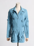 Momentlover Three-Dimensional Flower Solid Color Loose Long Sleeves V-Neck Rompers