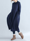 Momentlover Casual Loose Plus Size Solid Color Hooded Midi Dresses