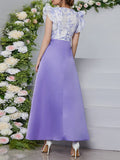 Momentlover Split-Joint Printed Petal Sleeves High Waisted Deep V-Neck Maxi Dresses