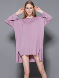 Momentlover Solid Color Modal Plus Size High-Low Long Sleeve Pajamas Dress