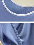 Momentlover Home Wear Loose Sleeveless Contrast Color Round-Neck Vest&Shorts Pajamas Set