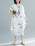 Momentlover Printed Short Sleeves Loose Round-neck Midi Dresses