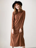 Momentlover Simple Solid Color Round-Neck A-Line Midi Dress