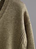 Momentlover Stylish Loose Long Sleeves Solid Color V-Neck Sweater Tops& Wide Leg Pants Two Pieces Set