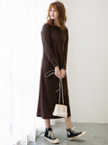 Momentlover Simple Solid Color Round-Neck A-Line Midi Dress
