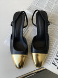 Momentlover Round Cut Pointed-Toe Contrast Color Sling Shoes