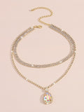 Rhine Stones Geometric Double Layered Necklaces Accessories