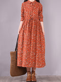 Momentlover Original Lapel Frenum Floral Printed Midi Dress