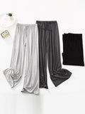 Momentlover High Waisted Loose Drawstring Elasticity Solid Color Casual Pants Bottoms Trousers