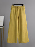 Momentlover Urban Long Sleeves Solid Color Polo Sweater Tops & Wide Leg Pants Two Pieces Set