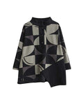 Momentlover Stand Collar Long Sleeves Asymmetric Buttoned Printed Sweatshirt Top + Harem Pants Pants Bottom Two Pieces Set