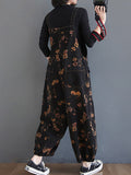 Momentlover Original Floral With Pocket Harem Denim Overalls