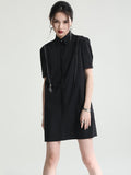 Momentlover Original Solid Color Detachable Falbala Black Mini Dress