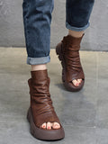 Momentlover Urban Black Brown Zipper Hollow Platform Shoes