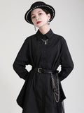 Momentlover Urban Loose Split-Joint Lapel Long Sleeves Midi Dress