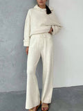 Momentlover Loose Solid Color Hooded Long Sleeves Round-Neck Sweater Top + Drawstring Pants Bottom Two Pieces Set