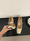 Momentlover Square-Toe Split-Joint Shallow Cut Round Cut Contrast Color Mary Janes