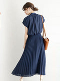 Momentlover Chiffon 5 Colors Loose Pleated Split-Joint Dress