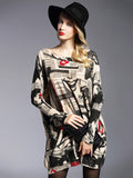 Momentlover Urban Loose One-Shoulder Printed Split-Joint Sweater