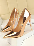 Momentlover Solid Color Shallow Cut Pointed-Toe Scarpin Salto Pumps
