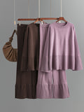 Momentlover Casual Long Sleeves Loose Solid Color Round-Neck Sweater Tops & Wide Leg Pants Two Pieces Set